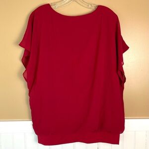 Red chiffon women’s scoop neck blouse, XL based on measurements, tags cut out